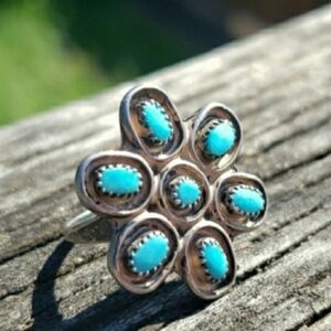 Vintage Native American Sterling Silver Turquoise Ring Size 6.25